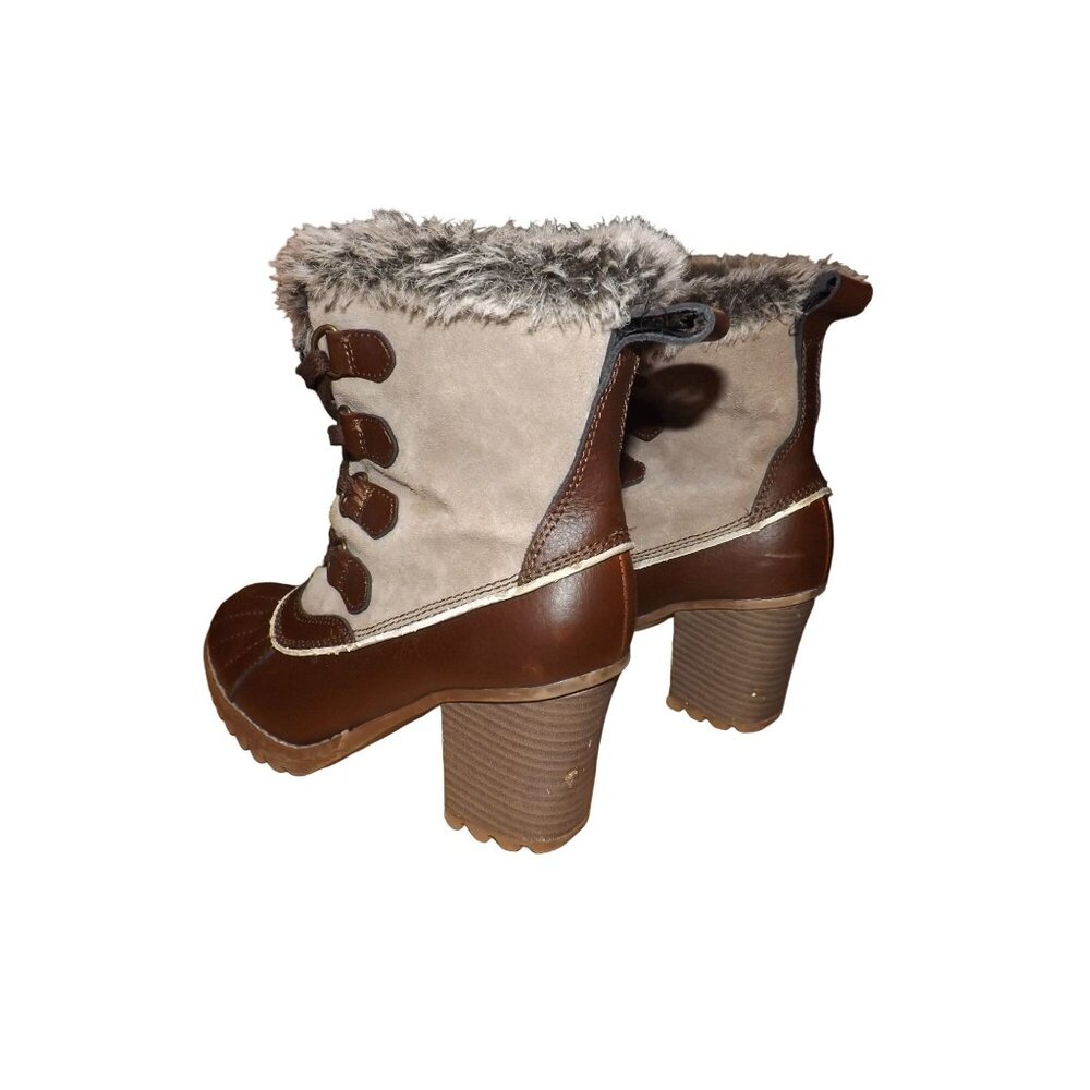 Skeckers Boots Women Sz 8 Heeled Duck‎ Faux Fur Leather Outdoor Work Winterwear - Picture 2 of 6
